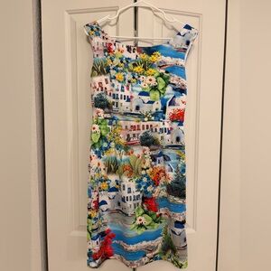 Boston Proper Mediterranean Print Sleeveless Sheath Dress Size 6